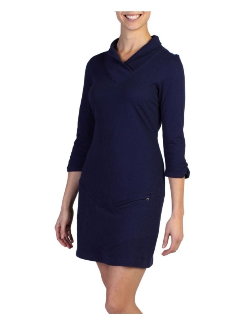 Exofficio Navy 3/4 Sleeve V-Neck Dress